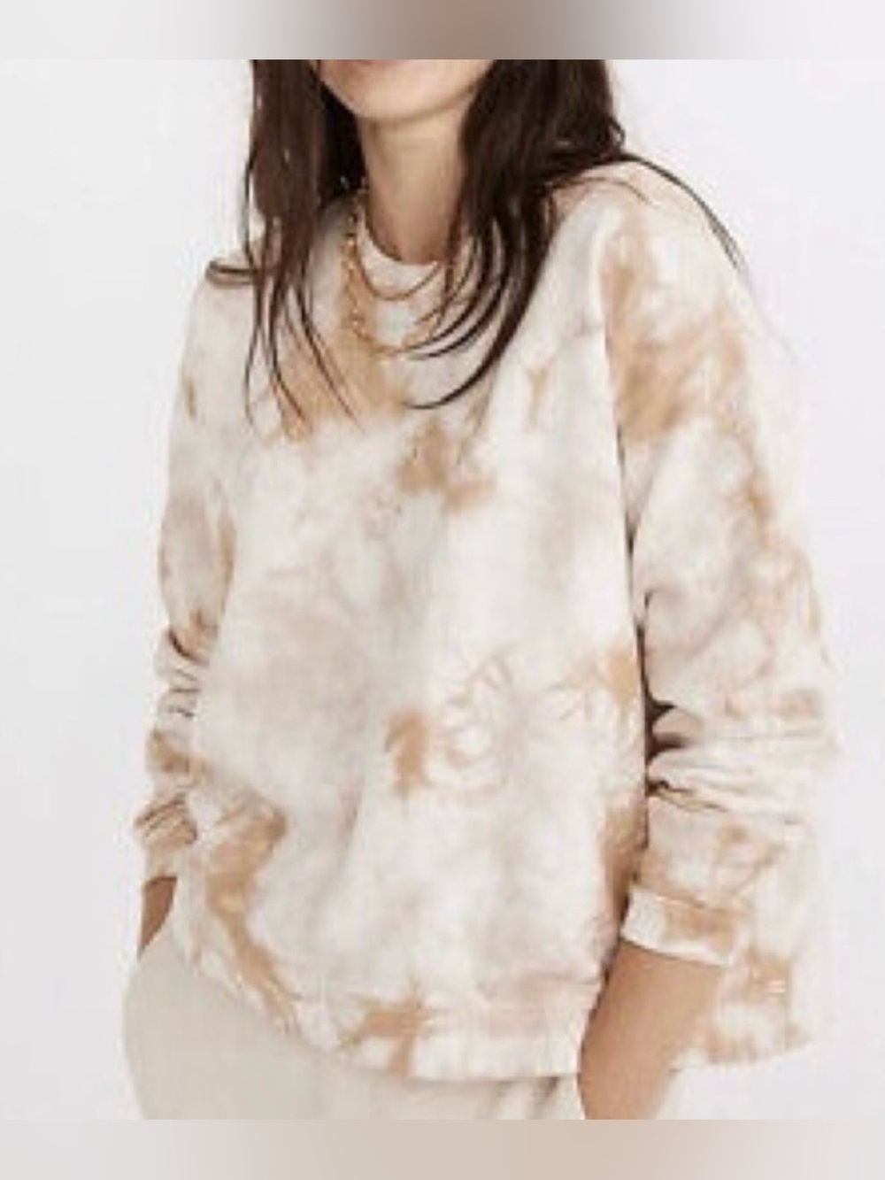 Madewell Neutral Tie-Dye Crewneck Sweatshirt, Tan and Cream, 100% Cotton, Size S